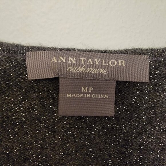 Ann Taylor Cashmere Sweater V-Neck Black Silver Metallic Sz PM Long Sleeve - Picture 4 of 6